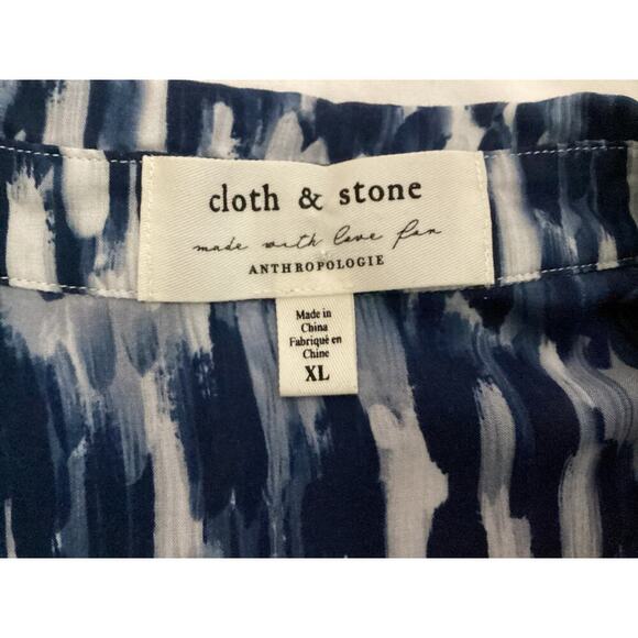 Anthropologie Cloth & Stone blue and white abstract pattern button-down shirt XL - Picture 8 of 8
